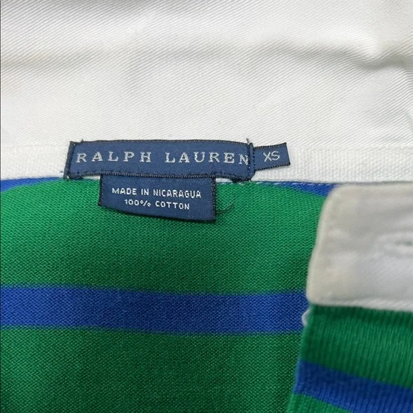 Polo Ralph Lauren women’s Green Blue Striped Long Sleeve Polo size xs - Picture 5 of 6